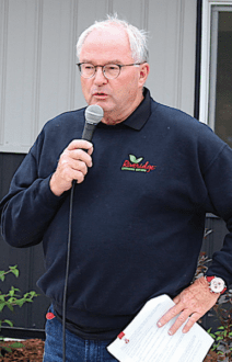 Riveridge President Don Armock speaks at the opening of a new cider production plant near Grant, Michigan