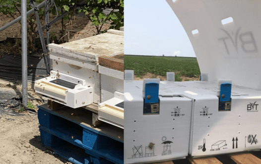 VectorHive-honeybee-dispensers-on-hives-on-the-left-and-VectorHive-bumblebee-system-on-the-right