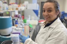 Laura Rolon studying microbial biofilms protecting Listeria