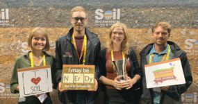 University students Kennadi Griffis, from left, Issac Nollen, Clare Tallamy and Ben Atkins were part of a soil judging team that took first place at the World Congress of Soil Science.