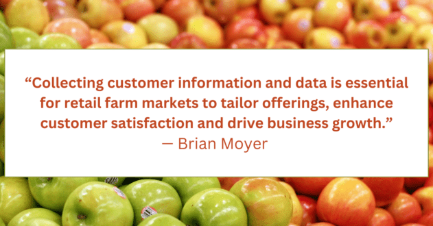 Green and red apples in the back ground with a quote in a white box from Brian Moyer