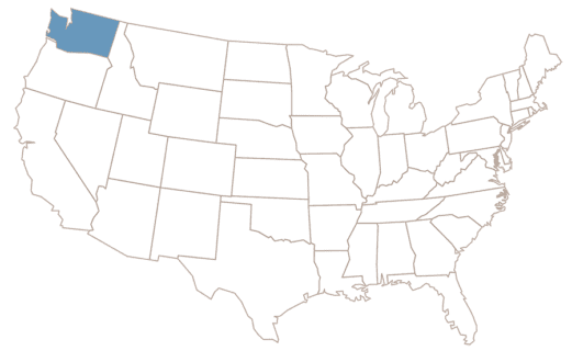 The state of Washington highlighted on a map of the U.S.