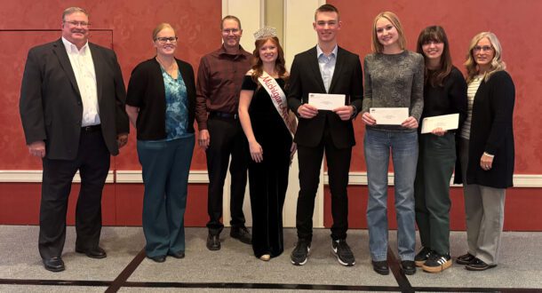 From left to right, Kelly Potes, ChoiceOne Bank, Melissa Johnson, Breckenridge Insurance Co., Mike Dietrich, Michigan Apple Committee chair, Kelley Chase, 2024 Michigan Apple Queen, Clayton Riley, Claire Rasch, Ella Heystek and Kim Kropf, MAC vice chair.