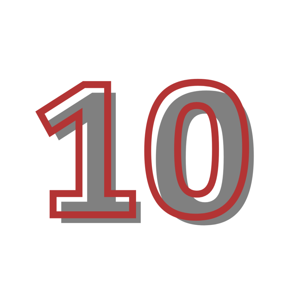 No. 10. Number 10. The number ten represented in red and gray colors