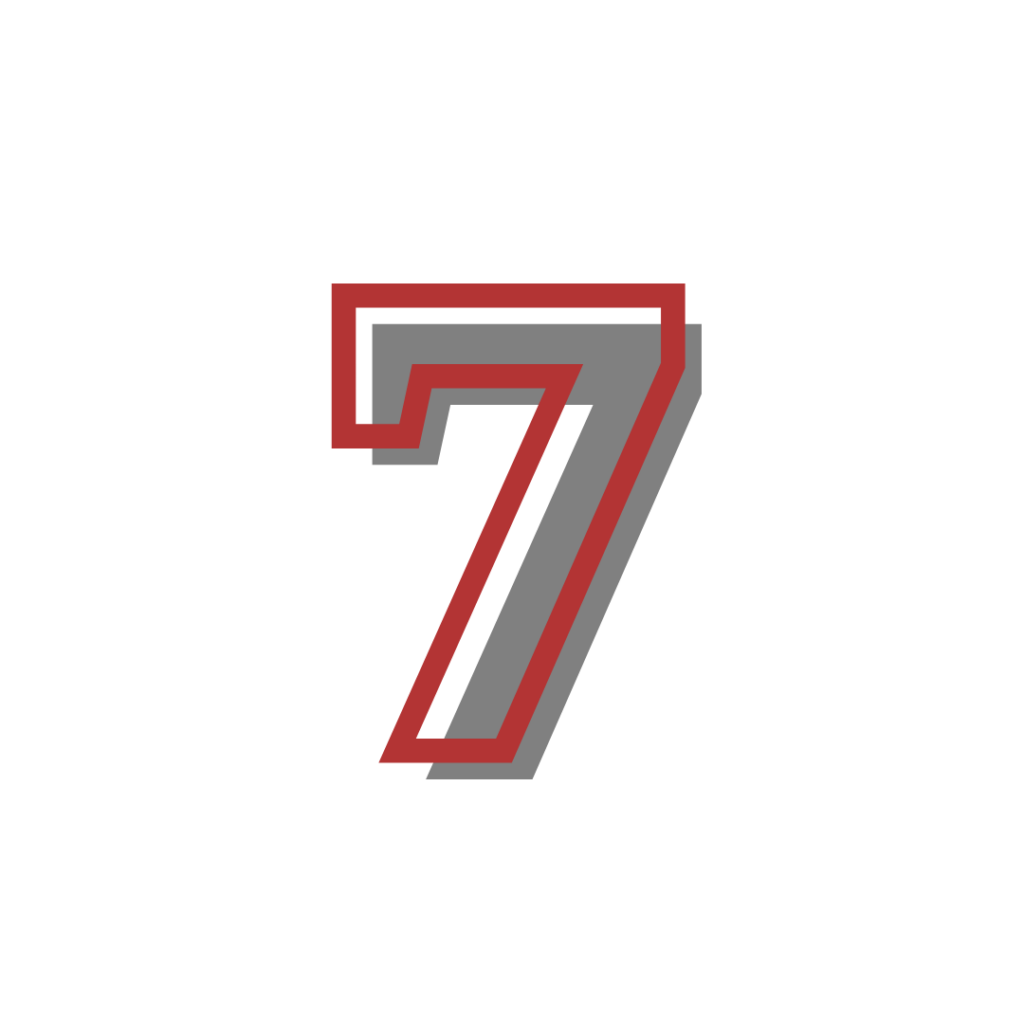 The number seven represented in red and gray colors