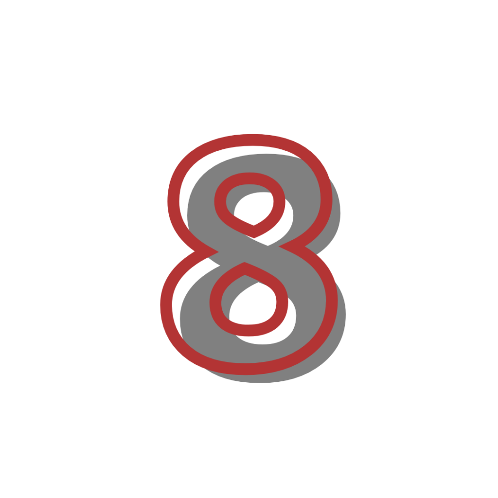 The number eight represented in red and gray colors