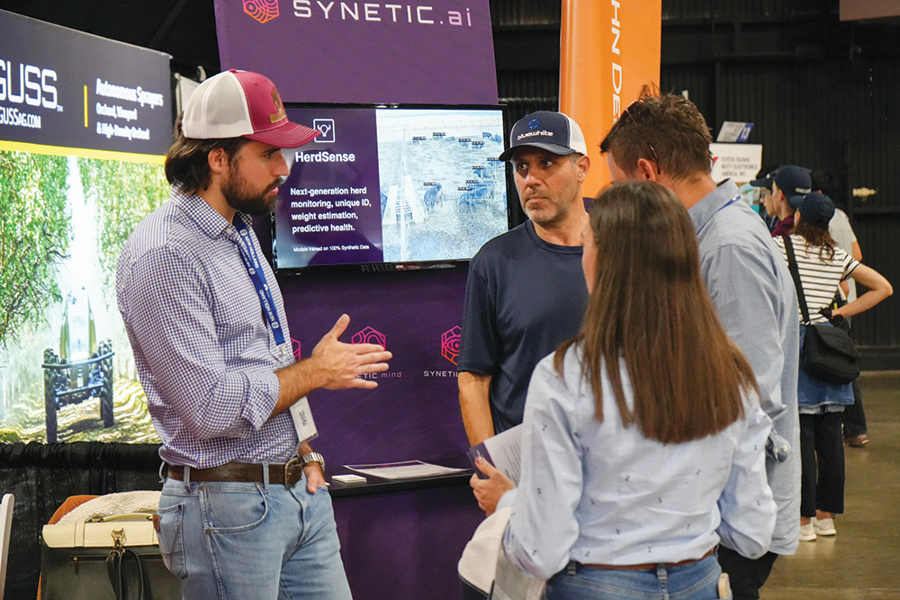 Group of men and women talking.