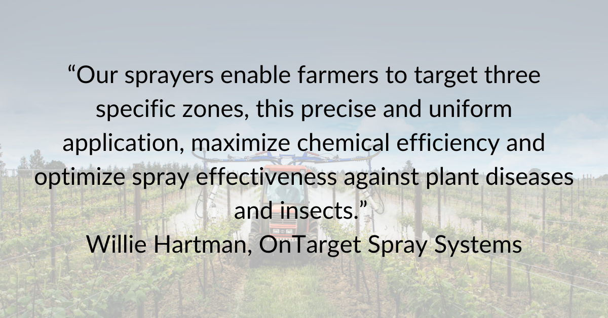 Quote from OnTaget Spray Systems over top of an image of one of its agricultural sprayers