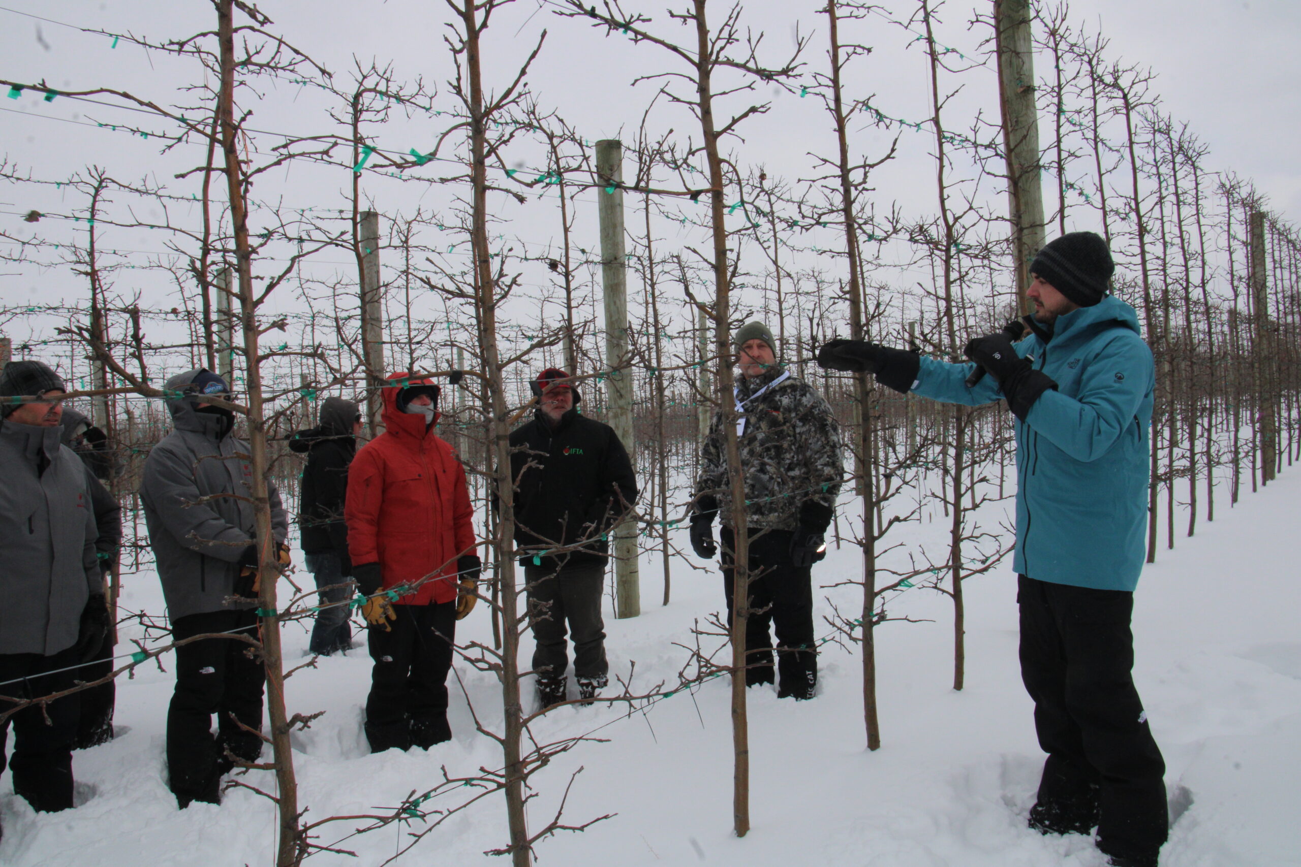 Zingler Farms’ Jimmy Zingler discussed orchard design of a Sweetango apple block bus participants toured during the International Fruit Tree Association’s IFTA’s winter conference.