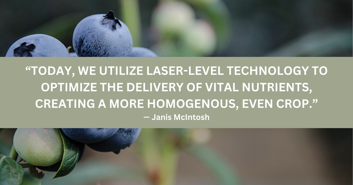 Quote from Naturipe Farms feature article, with blueberries pictured in the background.