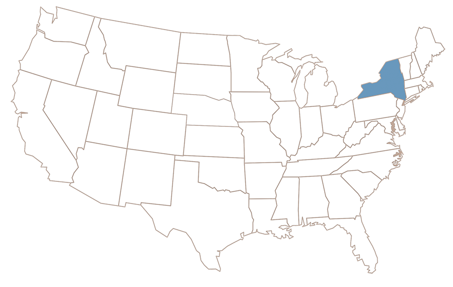 The state of New York highlighted on a map of the U.S.
