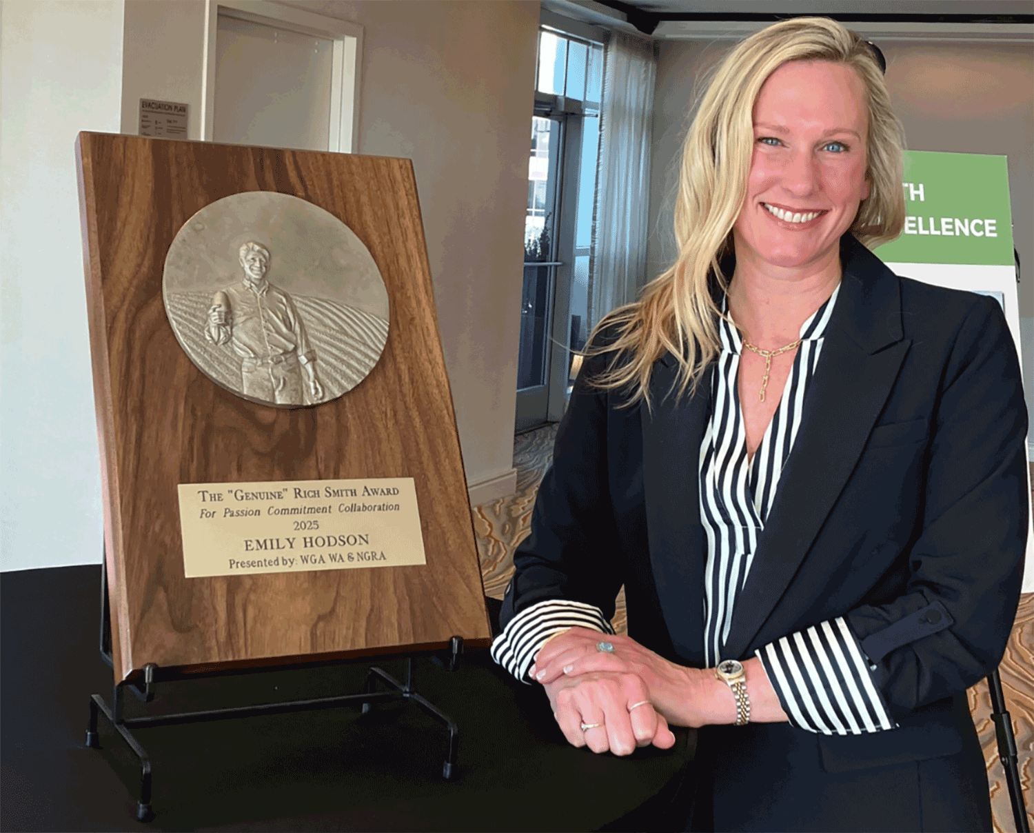 Virginia winemaker Emily Hodson with her Rich Smith Award.