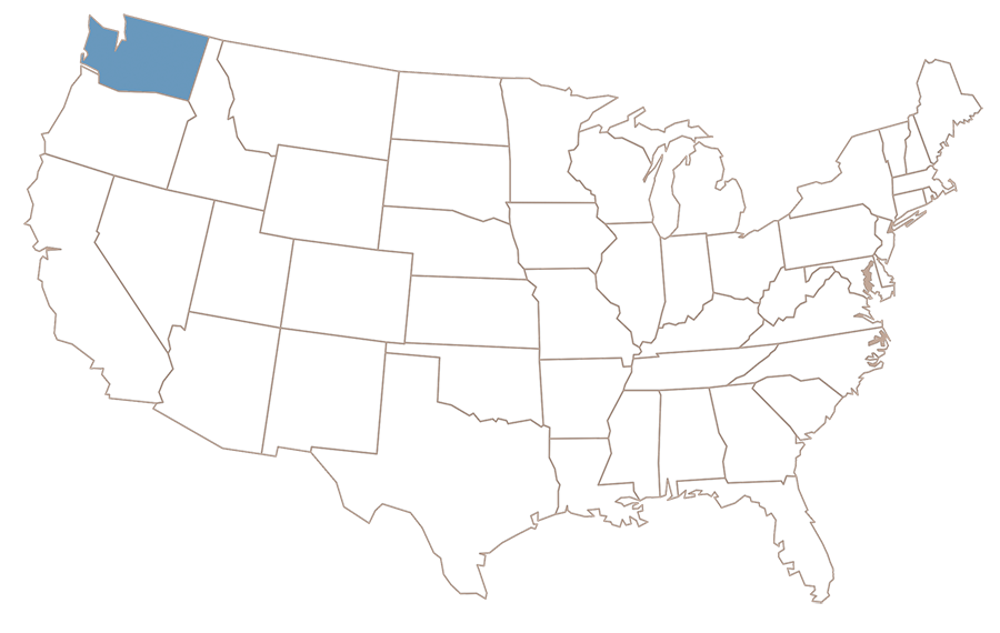 The state of Washington highlighted on a map of the U.S.