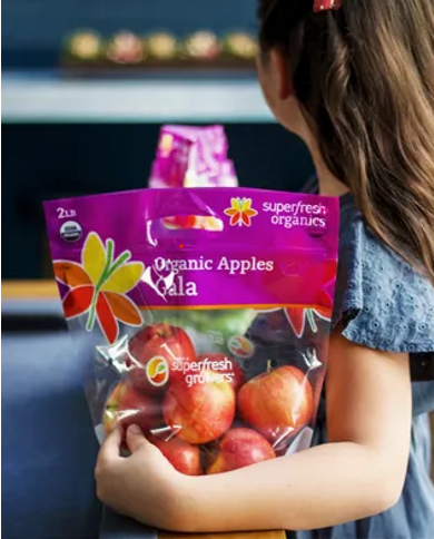 organic apples Galas packaged consumer